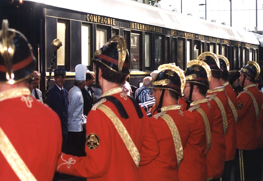 Hungarian military band greets guests during annual, over-the-top VSOE Paris-Istanbul sojourn. IRT Photo by Owen Hardy