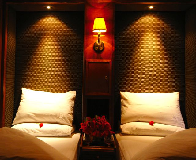 The Blue Train grants free passage for children 5 and under, provided they sleep with their parents. Pictured above, a compartment with twin beds. Blue Train photo